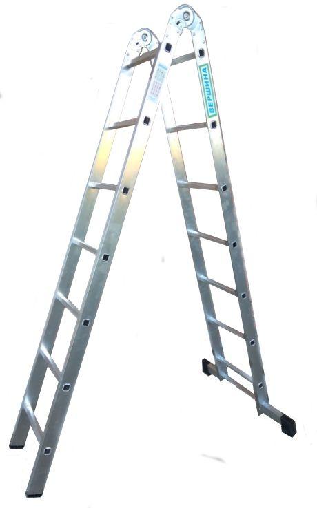 Лестница 2-х секционная алюминиевая шарнирная 2*7 - фото 1 - id-p211516800