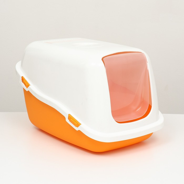 Pet-it домик-туалет для кошек COMFORT, (совок в наборе), 57x39x41, оранжевый/белый - фото 1 - id-p211520268