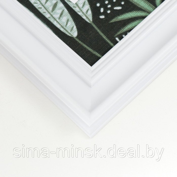 Фоторамка пластик, текстиль на 4 фото "Тропические листья" с прищепками, белый 60х30 см - фото 2 - id-p211520295