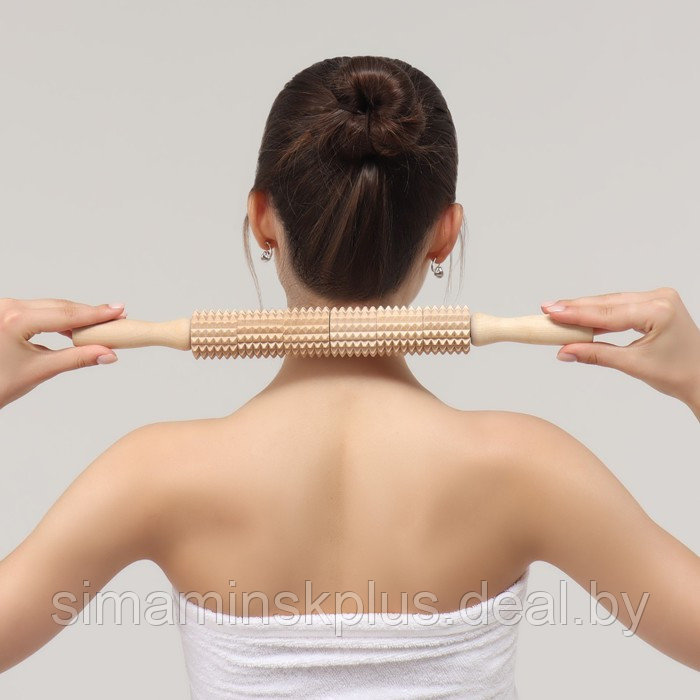 Массажёр «Скалка» для спины, d 4 × 42 см, деревянный, с шипами - фото 4 - id-p211520899