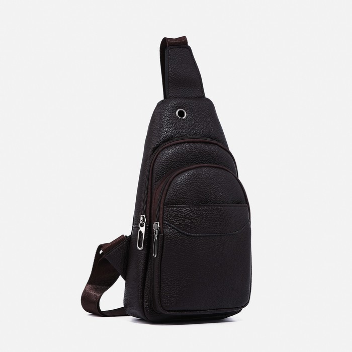Рюкзак-слинг на молнии, 2 наружных кармана, цвет коричневый - фото 1 - id-p211521453