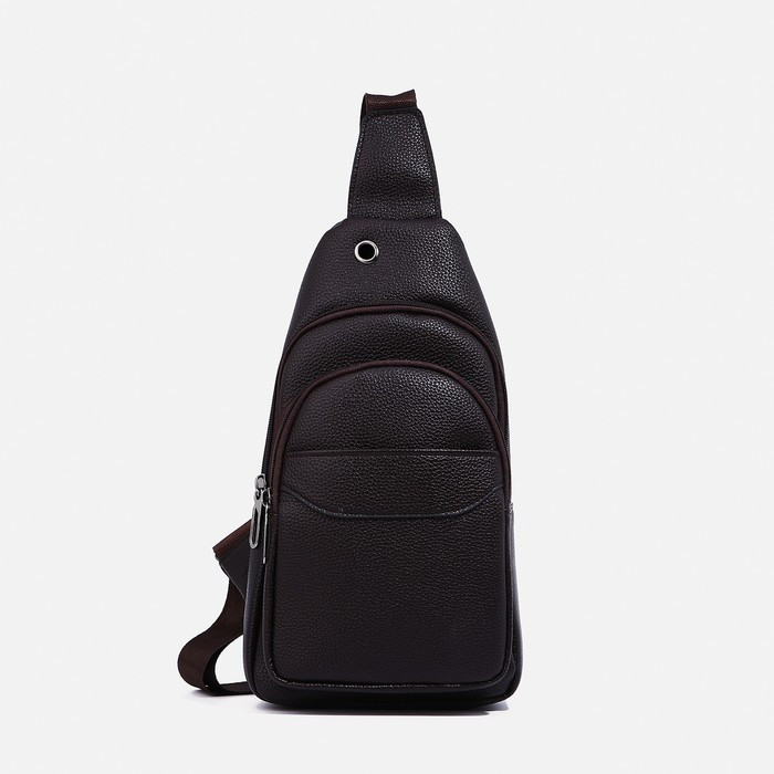 Рюкзак-слинг на молнии, 2 наружных кармана, цвет коричневый - фото 2 - id-p211521453