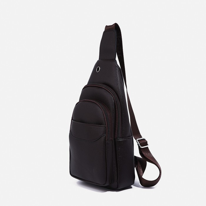 Рюкзак-слинг на молнии, 2 наружных кармана, цвет коричневый - фото 3 - id-p211521453