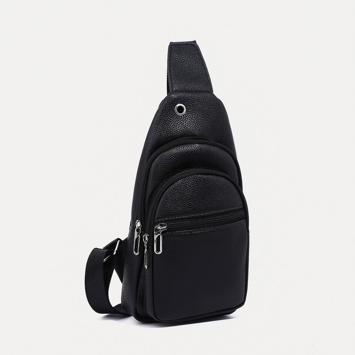 Рюкзак-слинг на молнии, 2 наружных кармана, цвет чёрный - фото 1 - id-p211521456