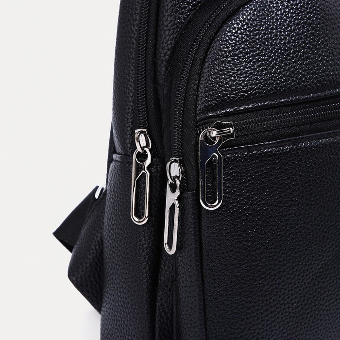 Рюкзак-слинг на молнии, 2 наружных кармана, цвет чёрный - фото 4 - id-p211521456