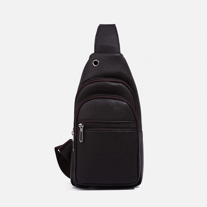 Рюкзак-слинг на молнии, 2 наружных кармана, цвет коричневый - фото 2 - id-p211521457