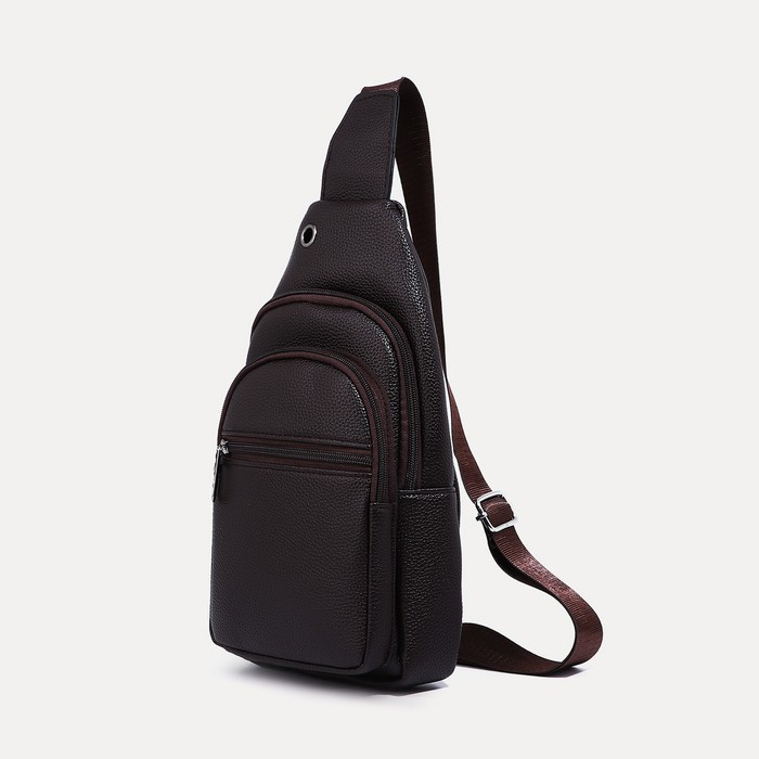Рюкзак-слинг на молнии, 2 наружных кармана, цвет коричневый - фото 3 - id-p211521457