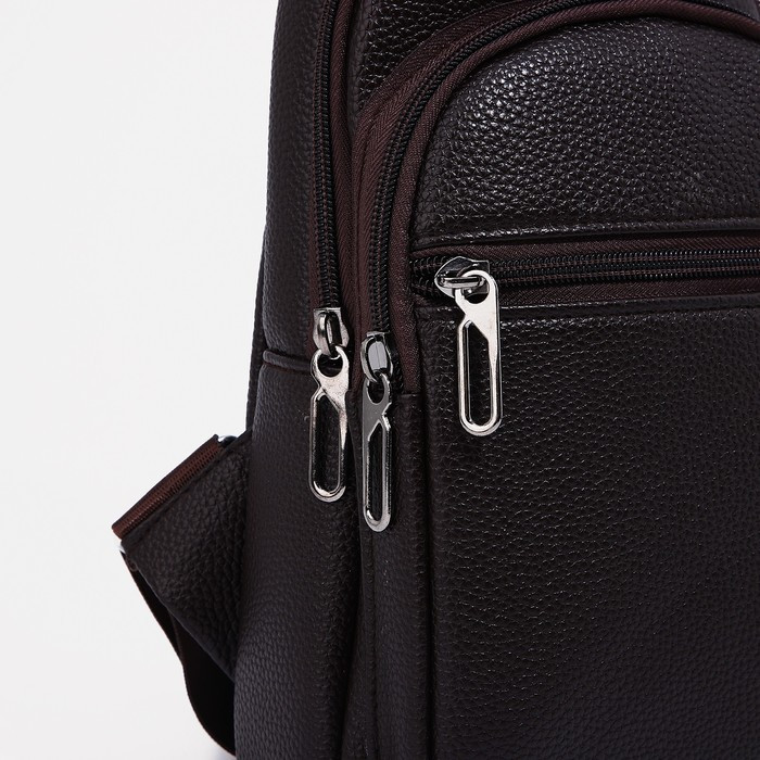 Рюкзак-слинг на молнии, 2 наружных кармана, цвет коричневый - фото 4 - id-p211521457