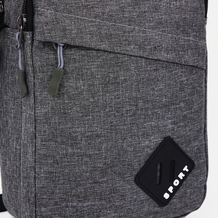 Сумка мужская на молнии, наружный карман, длинный ремень, цвет серый - фото 3 - id-p211521475