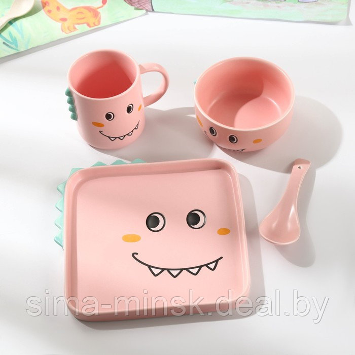 Набор детской посуды из керамики «Дино», 4 предмета: блюдо 19,5×20,5 см, миска 350 мл, кружка 350 мл, ложка, - фото 7 - id-p211523487