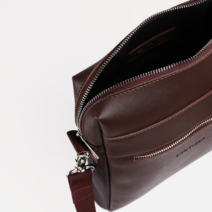 Сумка деловая на молнии, 1 наружный карман, цвет коричневый - фото 6 - id-p211521512