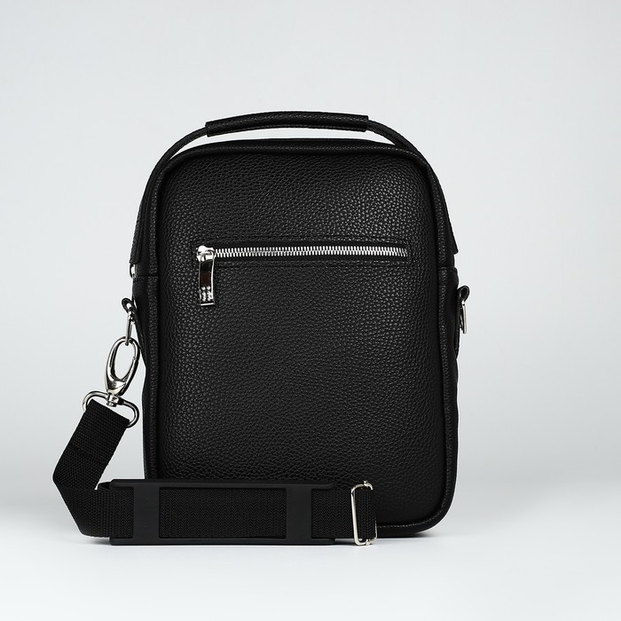 Сумка деловая TEXTURA на молнии, наружный карман, длинный ремень, цвет чёрный - фото 3 - id-p211521513