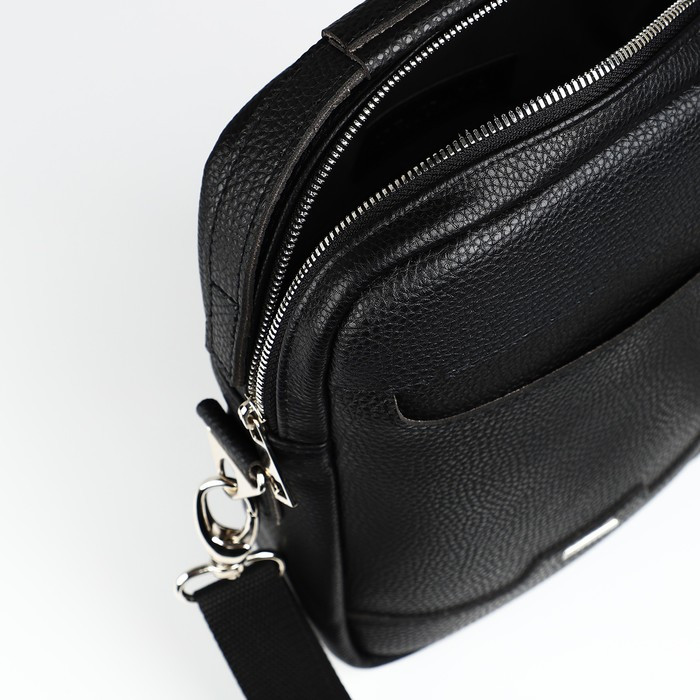 Сумка деловая TEXTURA на молнии, наружный карман, длинный ремень, цвет чёрный - фото 6 - id-p211521513
