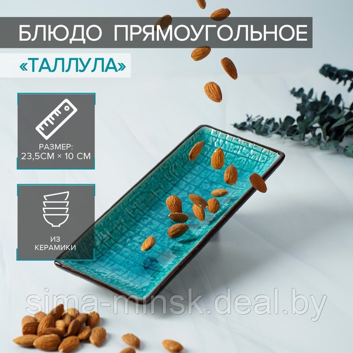 Блюдо керамическое прямоугольное «Таллула», 23,5×10×3 см, цвет голубой - фото 1 - id-p211525339