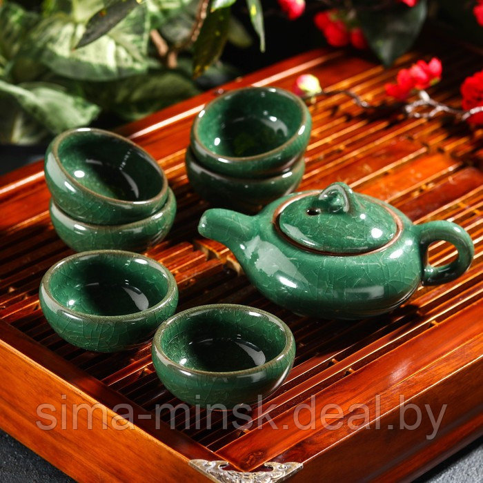 Набор для чайной церемонии керамический «Лунный камень», 7 предметов: чайник 150 мл, 6 пиал 50 мл, цвет - фото 1 - id-p211524813