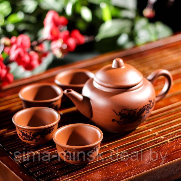 Набор для чайной церемонии керамический «Дракон», 5 предметов: 4 пиалы 25 мл, чайник 200 мл, цвет коричневый - фото 1 - id-p211524818