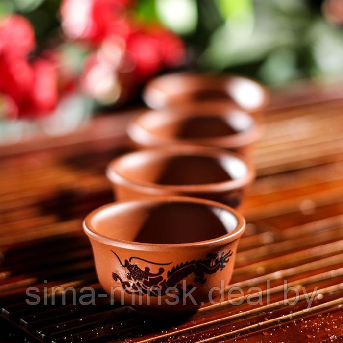 Набор для чайной церемонии керамический «Дракон», 5 предметов: 4 пиалы 25 мл, чайник 200 мл, цвет коричневый - фото 2 - id-p211524818
