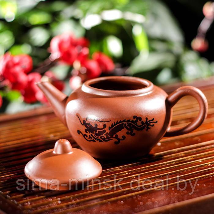 Набор для чайной церемонии керамический «Дракон», 5 предметов: 4 пиалы 25 мл, чайник 200 мл, цвет коричневый - фото 3 - id-p211524818