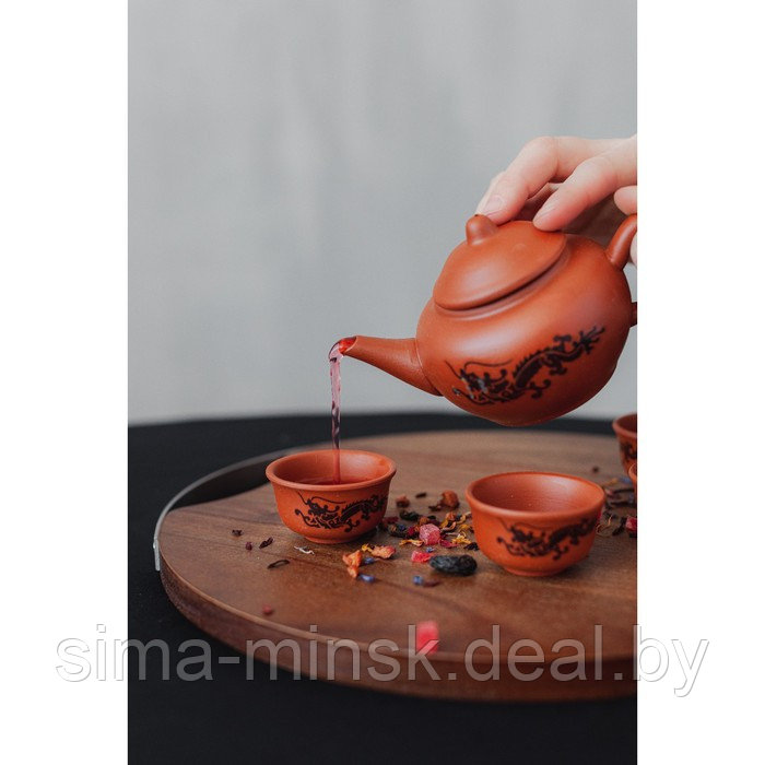 Набор для чайной церемонии керамический «Дракон», 5 предметов: 4 пиалы 25 мл, чайник 200 мл, цвет коричневый - фото 6 - id-p211524818