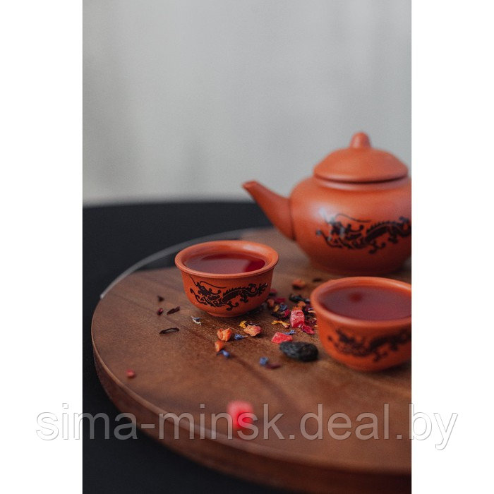 Набор для чайной церемонии керамический «Дракон», 5 предметов: 4 пиалы 25 мл, чайник 200 мл, цвет коричневый - фото 7 - id-p211524818