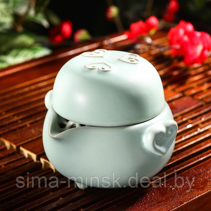 Набор для чайной церемонии керамический «Тясицу», 2 предмета: чайник 10,5×10,5×9 см, чашка, цвет голубой - фото 1 - id-p211524838