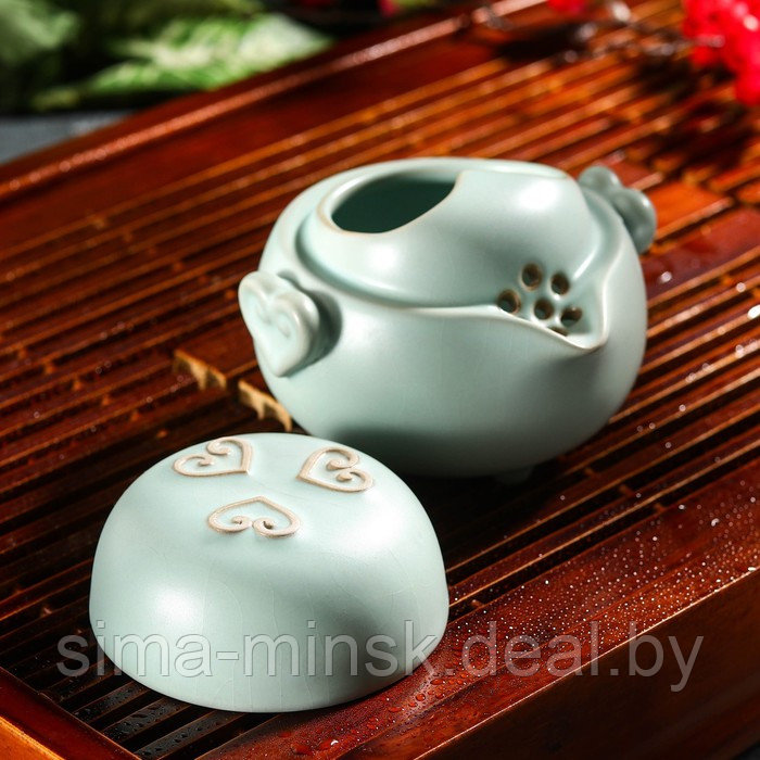 Набор для чайной церемонии керамический «Тясицу», 2 предмета: чайник 10,5×10,5×9 см, чашка, цвет голубой - фото 2 - id-p211524838