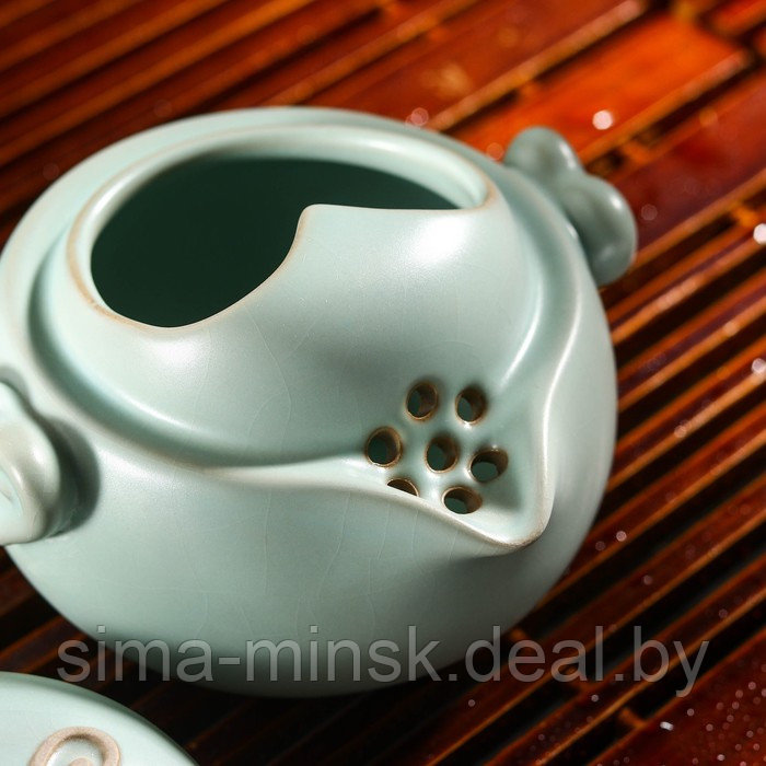 Набор для чайной церемонии керамический «Тясицу», 2 предмета: чайник 10,5×10,5×9 см, чашка, цвет голубой - фото 3 - id-p211524838