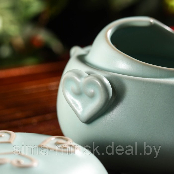 Набор для чайной церемонии керамический «Тясицу», 2 предмета: чайник 10,5×10,5×9 см, чашка, цвет голубой - фото 4 - id-p211524838