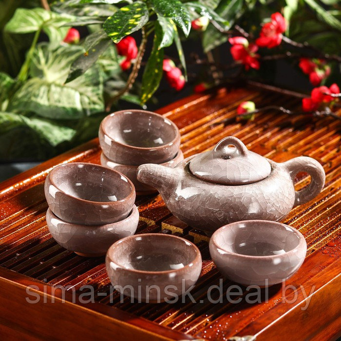 Набор для чайной церемонии керамический «Лунный камень», 7 предметов: 6 пиал 50 мл, чайник 150 мл - фото 1 - id-p211524840