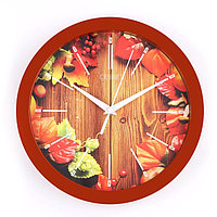Часы настенные, серия: Природа, "Осенний гербарий", плавный ход, d=28 см