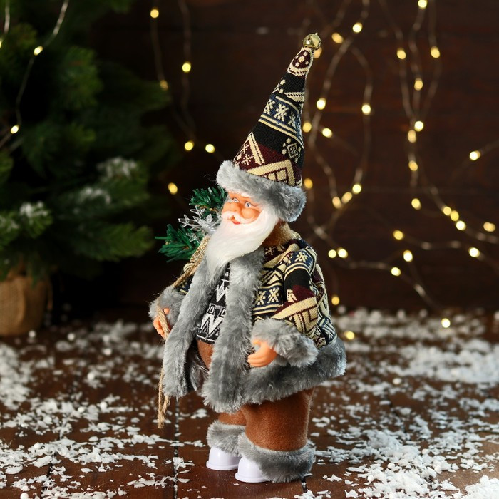 Дед Мороз "В тёплом костюме, с подарками" двигается, 24 см, серый - фото 4 - id-p211524541