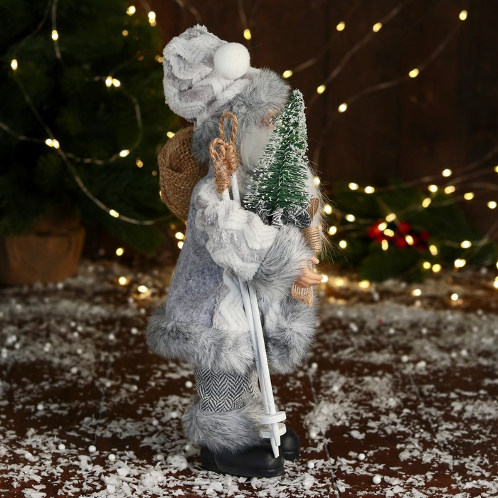 Дед Мороз "Клетчатом жилете и с ёлкой" 30 см, серый - фото 2 - id-p211524556