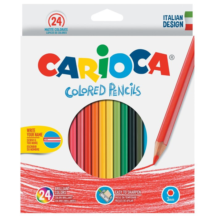 Карандаши 24 цвета Carioca, шестигранные, деревянные, грифель 3 мм, картонная упаковка, точилка в ПОДАРОК - фото 1 - id-p211528630