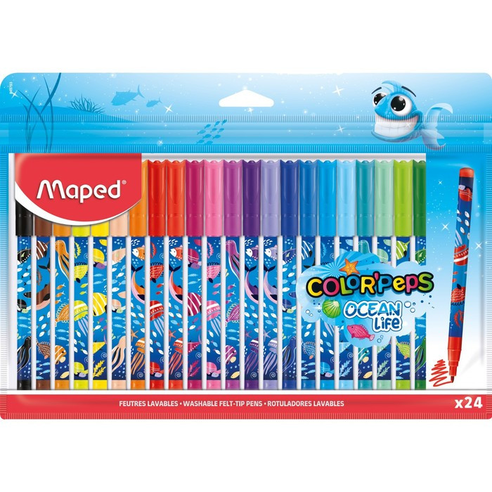 Фломастеры 24 цвета Maped COLOR'PEPS OCEAN LIFE, суперсмываемые, декорированные, европодвес - фото 1 - id-p211528665