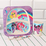 Набор детской бамбуковой посуды, 4 предмета, фиолетовый My Little Pony в пакете, фото 2