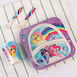 Набор детской бамбуковой посуды, 4 предмета, фиолетовый My Little Pony в пакете, фото 4
