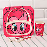 Набор детской бамбуковой посуды, 4 предмета, розовый My Little Pony  в пакете, фото 2