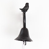 Колокол сувенирный чугун "Птица и веточка с листьями", фото 3