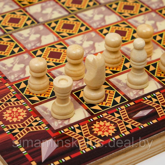 Настольная игра 3 в 1 "Узоры": нарды, шашки, шахматы, 29 х 29 см - фото 3 - id-p211542637