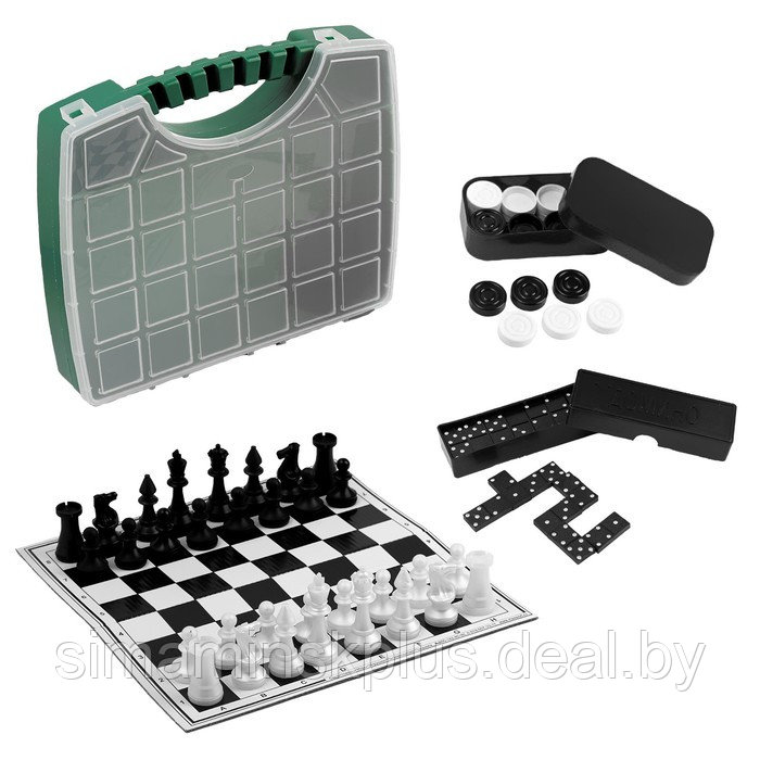 Настольная игра 3 в 1 "В дорогу": шахматы, домино, шашки (2 доски из картона 29х29 см), микс - фото 2 - id-p211542639