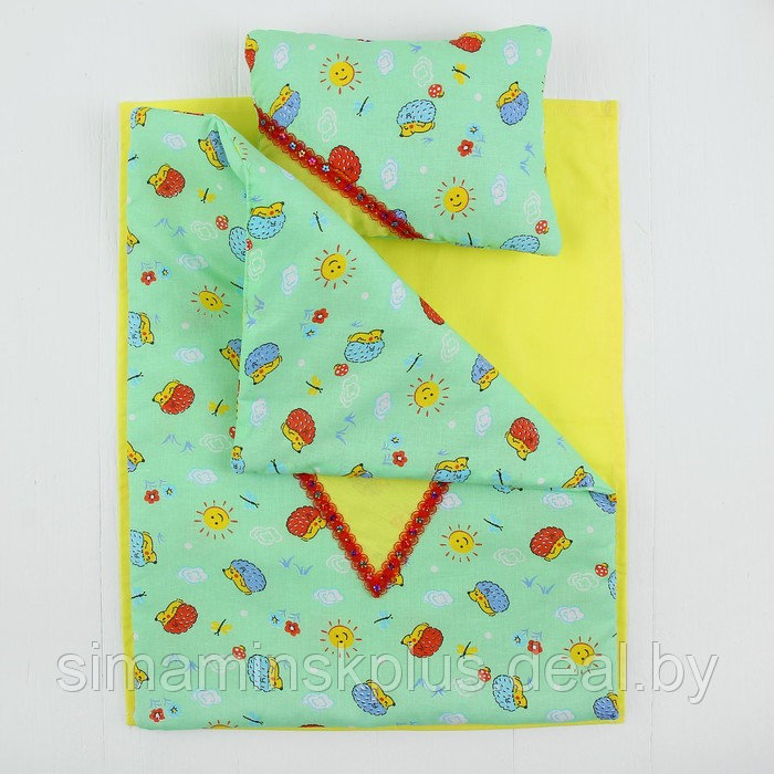 Постельное бельё для кукол «Ёжики», простынь, одеяло, подушка - фото 4 - id-p211537974