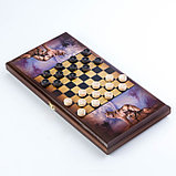 Нарды "Девушка с волками", деревянная доска 40 x 40 см, с полем для игры в шашки, фото 4