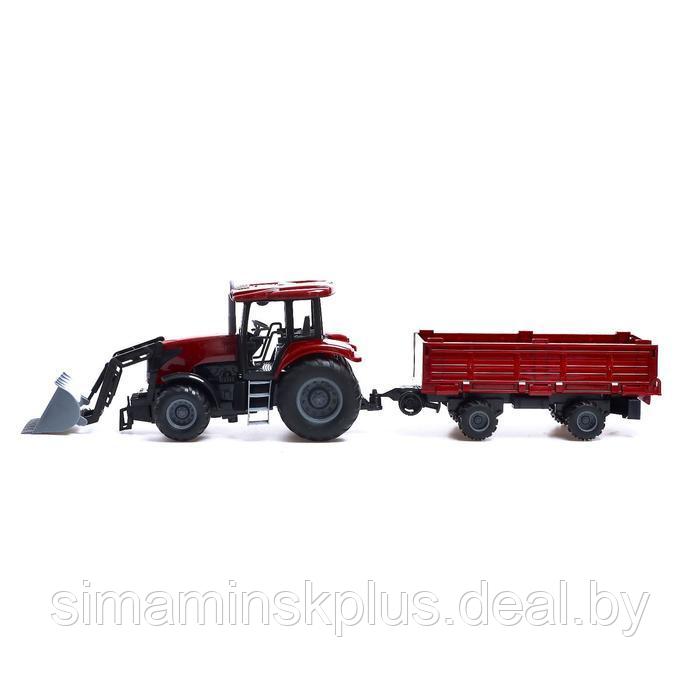 Трактор инерционный «Фермер» с прицепом и сменными ковшами, цвет бордовый - фото 2 - id-p211539623