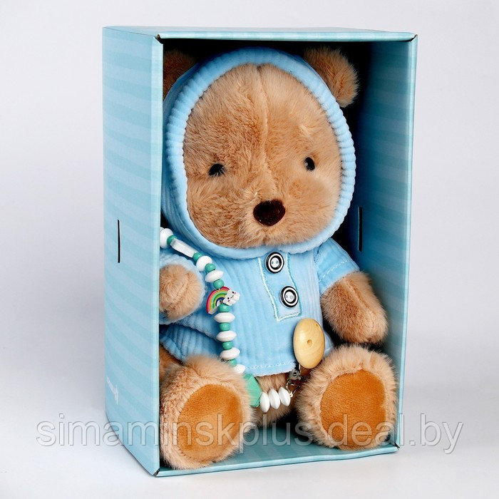 Подарочный набор: мягкая игрушка «Медвежонок» + держатель для пустышки, голубой - фото 8 - id-p211542103