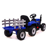 Электромобиль «Трактор», с прицепом, EVA колеса, кожаное сидение, цвет синий, фото 3