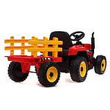 Электромобиль «Трактор», с прицепом, EVA колеса, кожаное сидение, цвет красный, фото 3