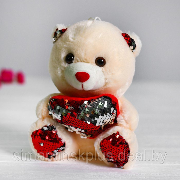Мягкая игрушка «Медведь с сердцем», пайетки, цвет красно-серебряный - фото 1 - id-p211541505