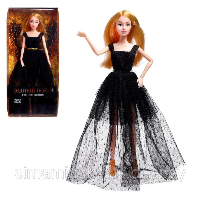 Кукла-модель шарнирная «Ксения - Модный показ» в черном платье - фото 1 - id-p211538154