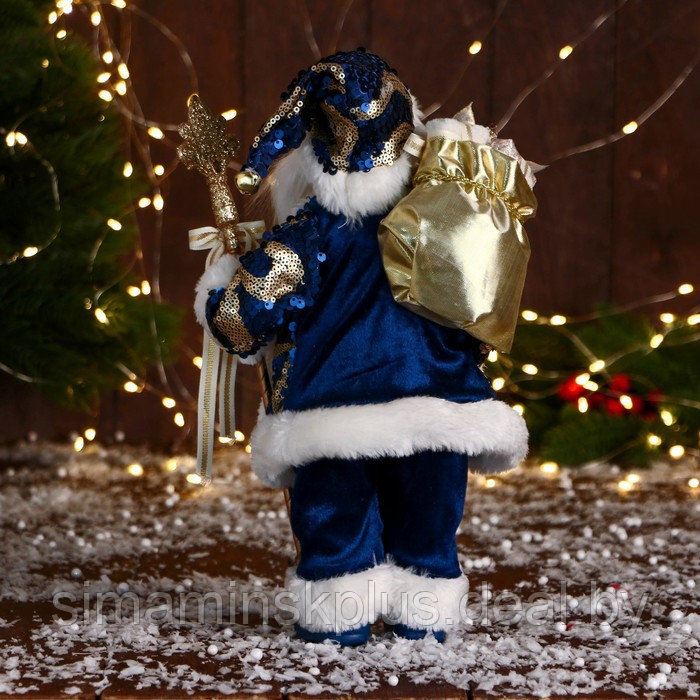 Дед Мороз "С охапкой подарков и бантом" 30 см, синий - фото 3 - id-p211542910