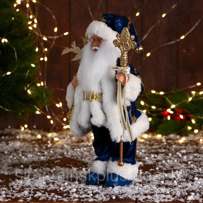 Дед Мороз "С охапкой подарков и бантом" 30 см, синий - фото 4 - id-p211542910
